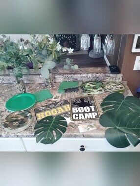 Camouflage Boot Camp Party Supplies Set - Green